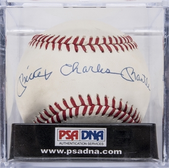 Mickey Charles Mantle Signed OAL Brown Baseball (PSA/DNA)